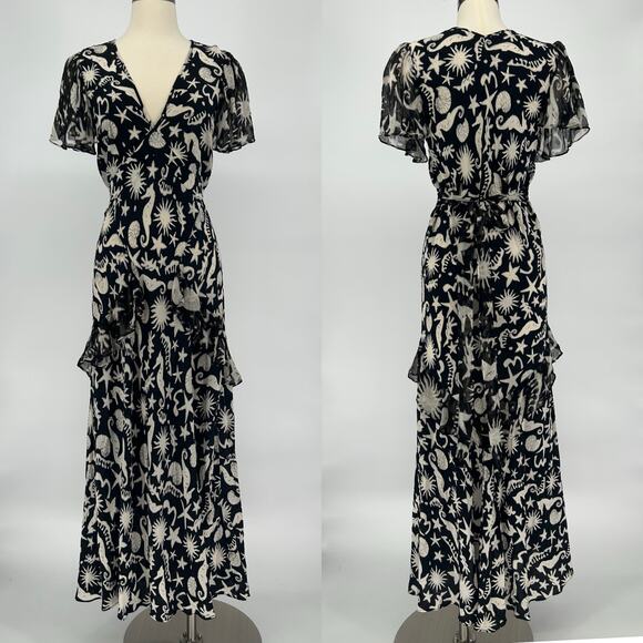 RIXO Evie Midi Silk Dress – Size S – Good Condition, Mark + Pulls - Picture 1 of 10